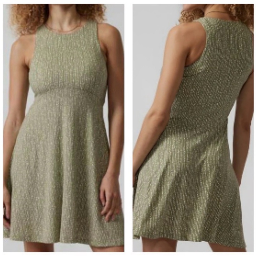 Athleta‎ Womens Green White Tank Dress M Modal Stretch Casual Athleisure Travel